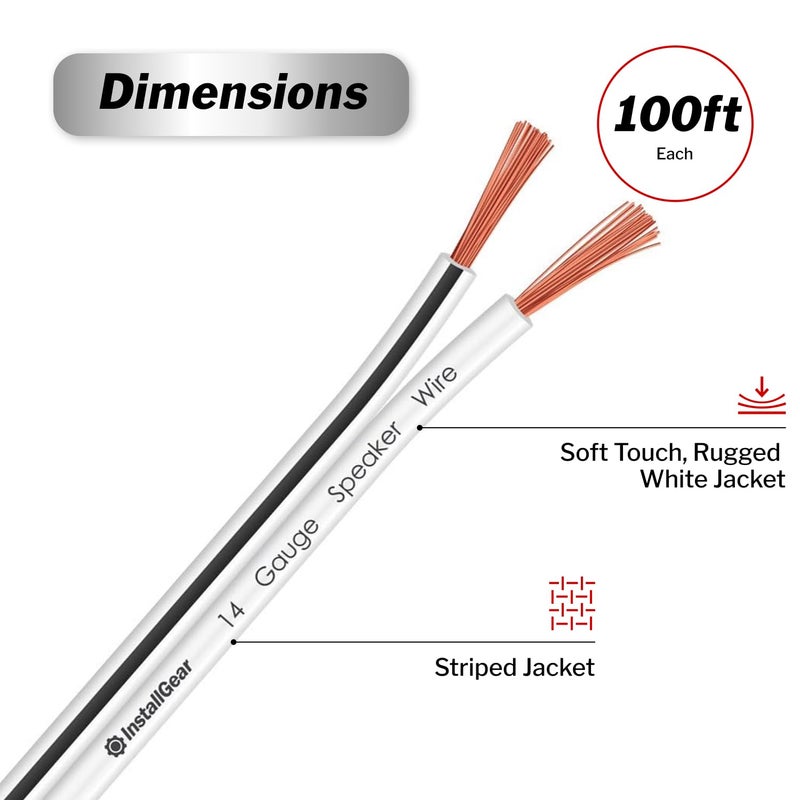InstallGear Speaker Cable - 14 Gauge AWG (100ft - White) - White Speakers Wire Cable - Speaker Wire for Outdoor, Automotive, and Marine - Image 3